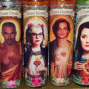 U Pick 4 Candle set of Criminal Minds CAST Celebrity Saint Prayer Candle image 1