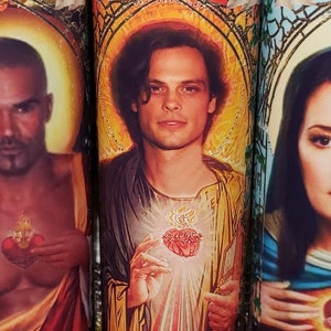 U Pick 4 Candle set of Criminal Minds CAST Celebrity Saint Prayer Candle image 2