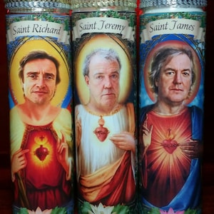 Set of 3 Original Top Gear cast - Richard Hammond, Jeremy Clarkson, James May - Celebrity Saint Prayer Candles