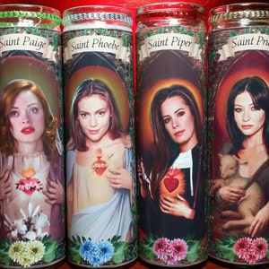 Set of Charmed Cast members:  Phoebe, Piper, Paige and Prue -set of 4 Celebrity Saint prayer Candles