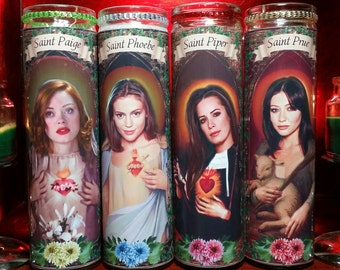 Set of Charmed Cast members:  Phoebe, Piper, Paige and Prue -set of 4 Celebrity Saint prayer Candles