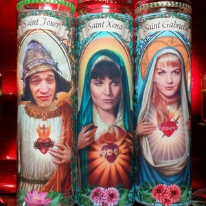 Set of 3 Xena Warrior Princess cast - Xena, Gabrielle, and Joxer - Celebrity Saint Prayer Candles