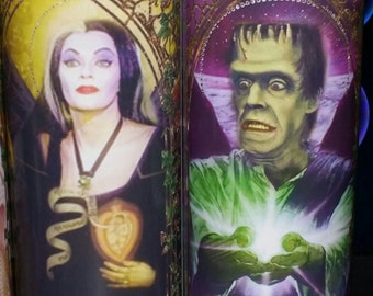Lily and Herman Munster -  Celebrity Saint Prayer Candle set of 2