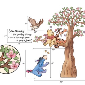 Winnie The Pooh, Winnie and Friends Wall Decal, Kids Wall Stickers With Flowers