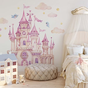 Disney Princess Castle with Colorful Birds -Large Wall Sticker,Kids Room Bedroom Playroom Wall Decal,Nursery Wall Decal