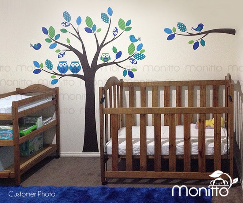 Colorful Owl Tree Wall Decal With Birds Owls Wall Decal Etsy