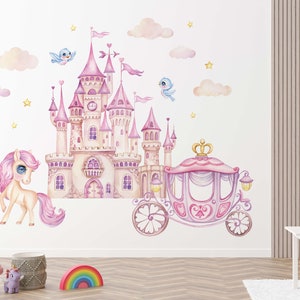 Disney Princess Castle with Colorful Birds Unicorn Pumpkin Large Wall Sticker,Kids Room Bedroom Playroom Wall Decal,Nursery Wall Decal