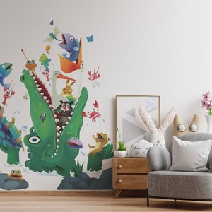 Removable Crocodile and Alligator Wall Decals | Cute Swamp Animal Nursery Art Stickers for Kids | Fun Kids Room Decor & Wall Mural