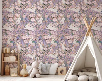 Vinilo decorativo de conejo vintage para pared – Adhesivo retro de conejito del bosque, arte inspirado en la naturaleza para la habitación infantil y del bebé.