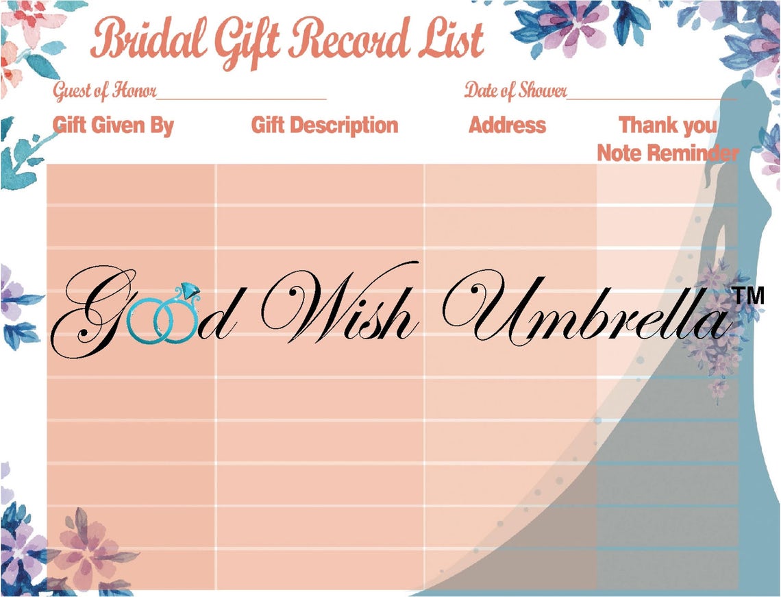 Downloadable Bridal Shower Record Gift List - Etsy