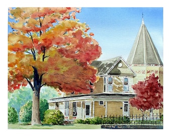 Autumn On Willow Street (Original watercolor painting)