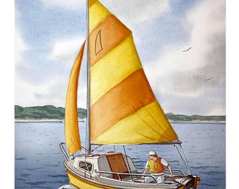 Yellow Pottter On The Lake (Original watercolor painting)