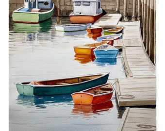 Rockport Dinghys ( Signed original watercolor painting)