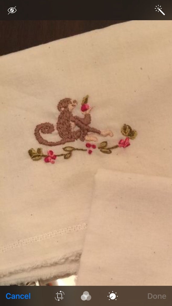 Items similar to Monkey tea towel, hand embroidered towel on Etsy