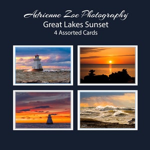Ensemble de cartes des Grands Lacs, 4 cartes photo vierges assorties, carte de voeux, photographie panoramique, paysage canadien, pour lui, petit cadeau, cartes de coucher de soleil