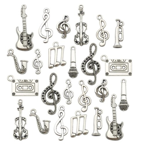 50 Silver Music Note Charms Music Charms Metal Music Note Etsy