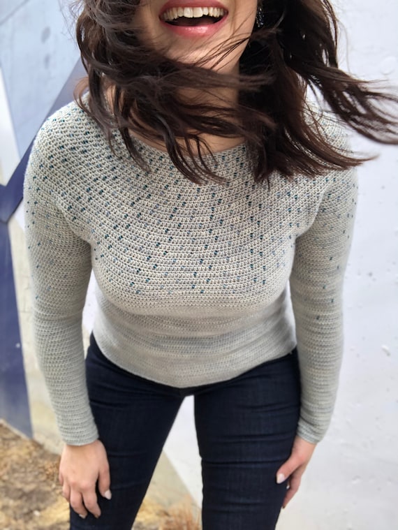 Hail Storm Top Down Beaded Crochet Sweater Pattern