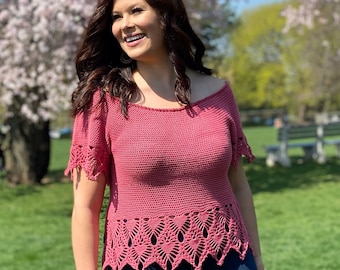 Tea Rose Top Top Down Off Shoulder Summer Crochet Pattern