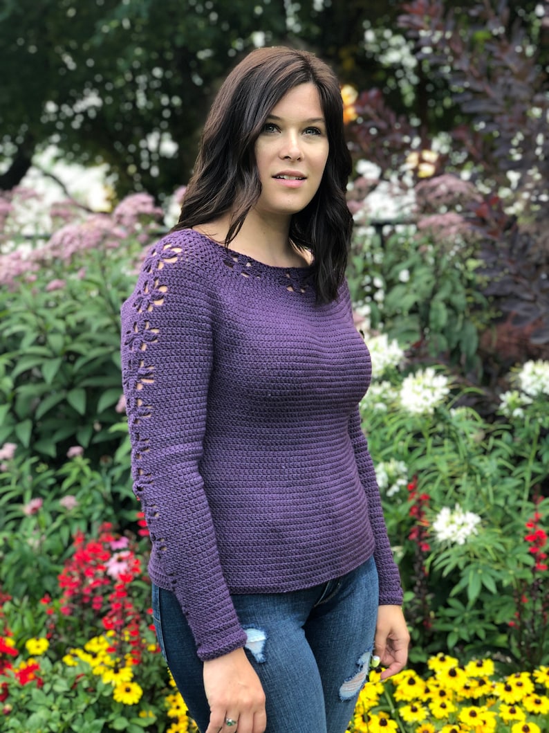 Top Down Floral Lace Lunaria Crochet Sweater Pattern | Etsy