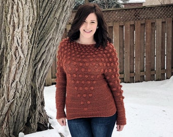 Cascading Bobbles Top Down Crochet Sweater Pattern