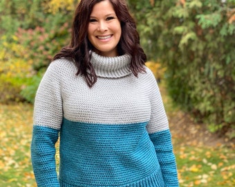 Double Dip Pullover Top Down Cowl Neck Winter Crochet Pattern