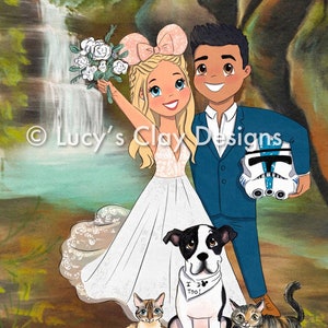 Disney Custom Wedding Illustration // Wedding Illustrated Portrait // Custom Cartoon Lucy’s Clay Designs Style // Digital file made to order