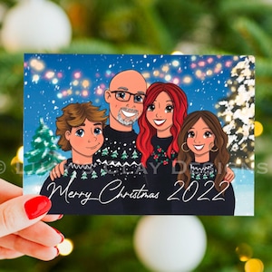 Illustrated Christmas Card, Custom Family Holiday Card, Illustration cartoon Lucy’s Clay Designs style // Digital file made to order