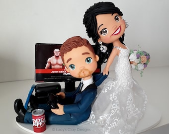 Bride Dragging Gamer Groom | Personalized Cake Topper and Keepsake | by Lucy&#39;s Clay Designs