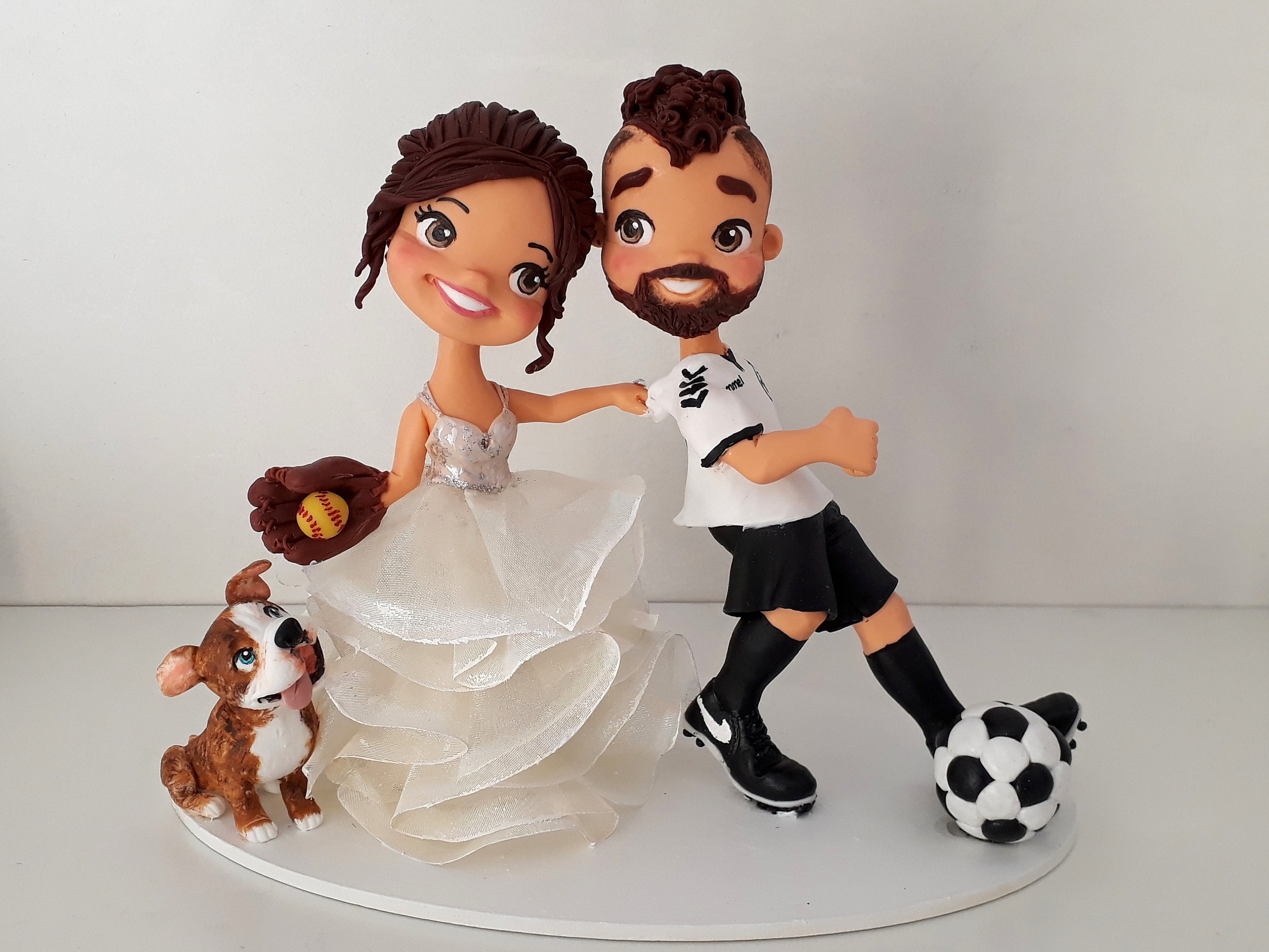 Bride & Groom Customized Sports Theme Wedding Cake Topper and Keepsake | by Lucy's Clay Designs