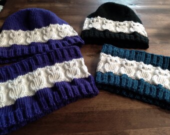 grey hand knitted hat in your choice of style, color and pom pom