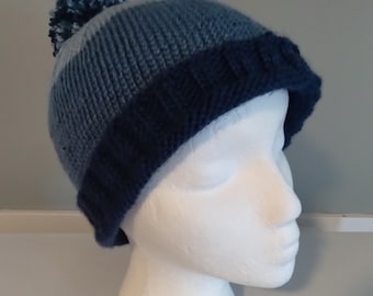 Ombre gebreide muts met of zonder afneembare pompon