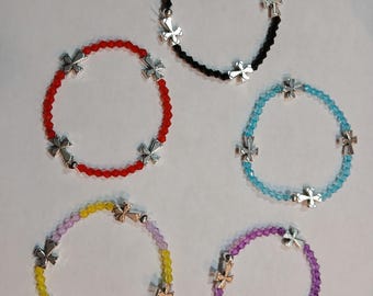 Tibetan crucifix charm and glass beads friendship bracelet