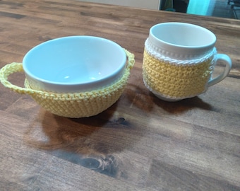 coffee cup, ice cream or bowl cozy yellow micro wave safe 100% cotton