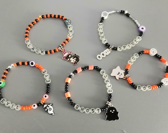 Halloween-vriendschapskralenarmband met spookbedel en glow in the dark-letters