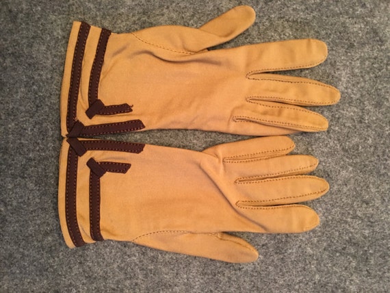 1960's Camel and Brown Daytime Gloves by Isotoner… - image 1