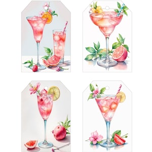 Junk diário coisas efêmeras coquetel verão tags scrapbooking cartão toppers diário cartões 8 peças folha de colagem imprimíveis