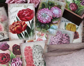 Vintage Retro Floral Botanical Post Card Ephemera, Envelopes and Stickers Junk Journals Scrapbooks Vintage Paper Ephemera