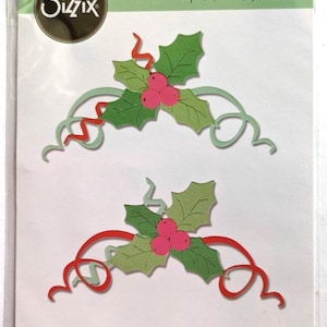 Sizzix Thinlits Holly & Streamers Metal Die Set for Christmas Cardmaking Scrapbooking Journals 11pcs