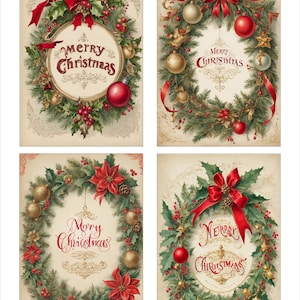 Junk Journal Ephemera Vintage Merry Christmas Wreath Scrapbooking Card Toppers Diário Cartões Colagem Folha Imprimíveis 2 Folhas 8 Cartões