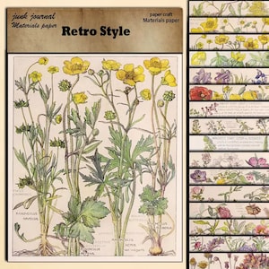 Retro Natural History Botanical Flower Book Page Junk Journal Ephemera Junk Journals Collage Scrapbooks Card Making Collage 20pcs