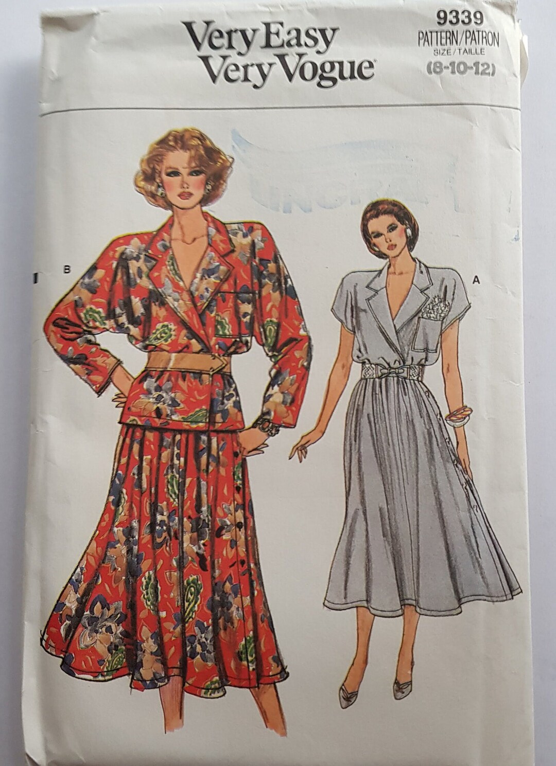 Very Easy Very Vogue 9339 Sewing Pattern Misses Jacket Top & Skirt Size ...