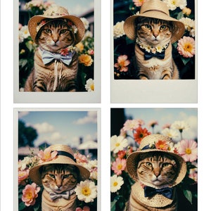 Junk Journal Vintage Cat with Flowers Printable Journal Card Ephemera Scrapbooking Card Toppers Planners Project Life Gift Tags 2 Sheets
