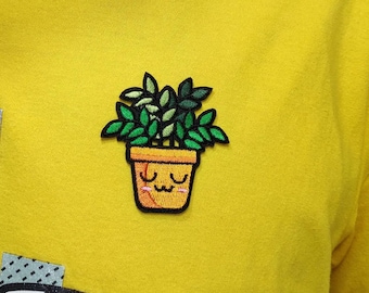 鉢植えの花のアイロン接着縫い付けパッチ、アイロン接着縫い付けフル刺繍パッチアップリケバッジ縫製クラフトジャーナルスクラップブック