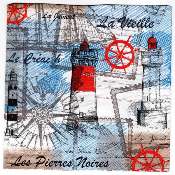 2pcs Paper Napkins for Decoupage Serviettes 33 x 33cm Vintage Nautical Light House Paper Napkin Decoupage Junk Journals Crafts Scrapbooking