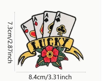 花と幸運のトランプ アイロン接着 縫い付けパッチ アイロン接着 縫い付け フル刺繍パッチ アップリケ バッジ 縫製