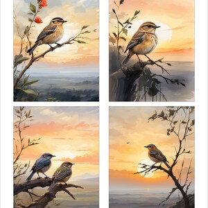 8 Pcs Junk Journal Ephemera Vintage Style Birds at Sunrise Scrapbooking Card Toppers Journal Cards Gift Tags Bird Journals Bird Scrapbooks
