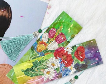 Floral Bookmark Diamond Painting Faux Leather Bookmark Kit 2pcs