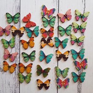 Wooden Painted Butterflies Wooden Buttons Sewing Supply Junk Journal Scrapbooking Butterfly Embellishments Cardmaking 10pcs