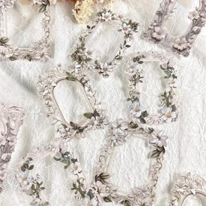Vintage Retro White Floral Rectangle Embossed Frames Stickers Junk Journals Scrapbooking Collage Cardmaking 10pcs