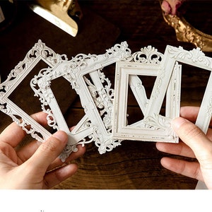Vintage Retro Ornate French Style Embossed Rectangle White Frames Junk Journals Scrapbooking Collage Cardmaking 10pcs